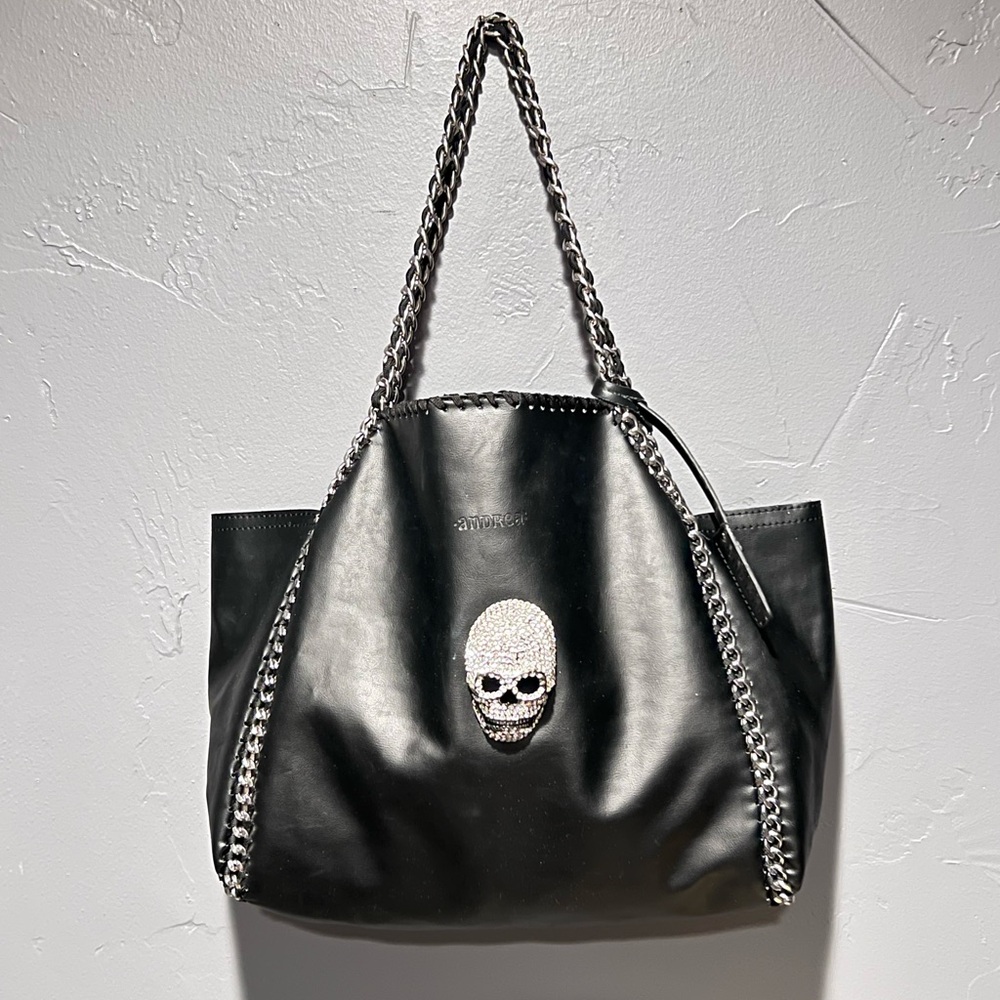 Gorgeous crystal bling skull bag with chain handles!